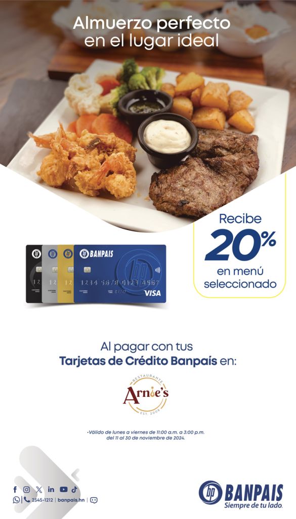 DISFRUTA DEL VALUE LUNCH BANPAÍS EN ARNIE´S